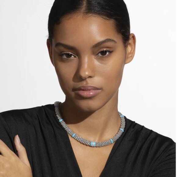 Blue Single Station Diamond Caviar Necklace from Lagos - Picture 1 of 10